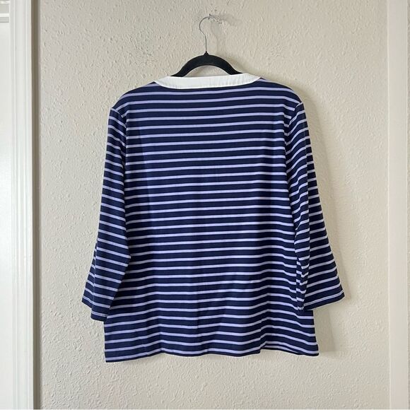 Draper James V-Neck Puff Sleeve Shirt in Nassau Navy Mariner Stripe Size XL - Picture 6 of 7